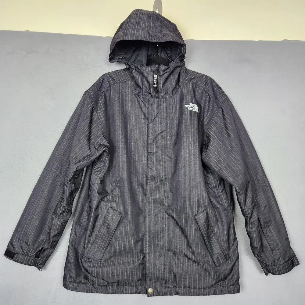North Face Instigator Jacket Mens Large Gray Pinstripe Hooded Full Zip Insulated